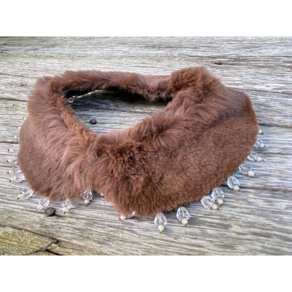 Vintage 1950s Brown Mink fur Collar/Necklace With Glass Dangle Beads - Picture 2 of 16